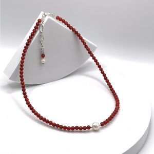 Simple but Beautiful Red Coral and Genuine Pearl Necklace